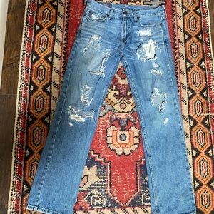 Hollister Distressed Straight Leg Jeans - Light Blue